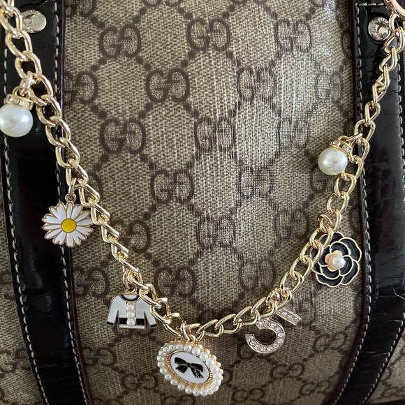 NEW Bag Belt Backpack Charm - Inspired Number 5 Gold and faux pearl Accent - Picture 4 of 6